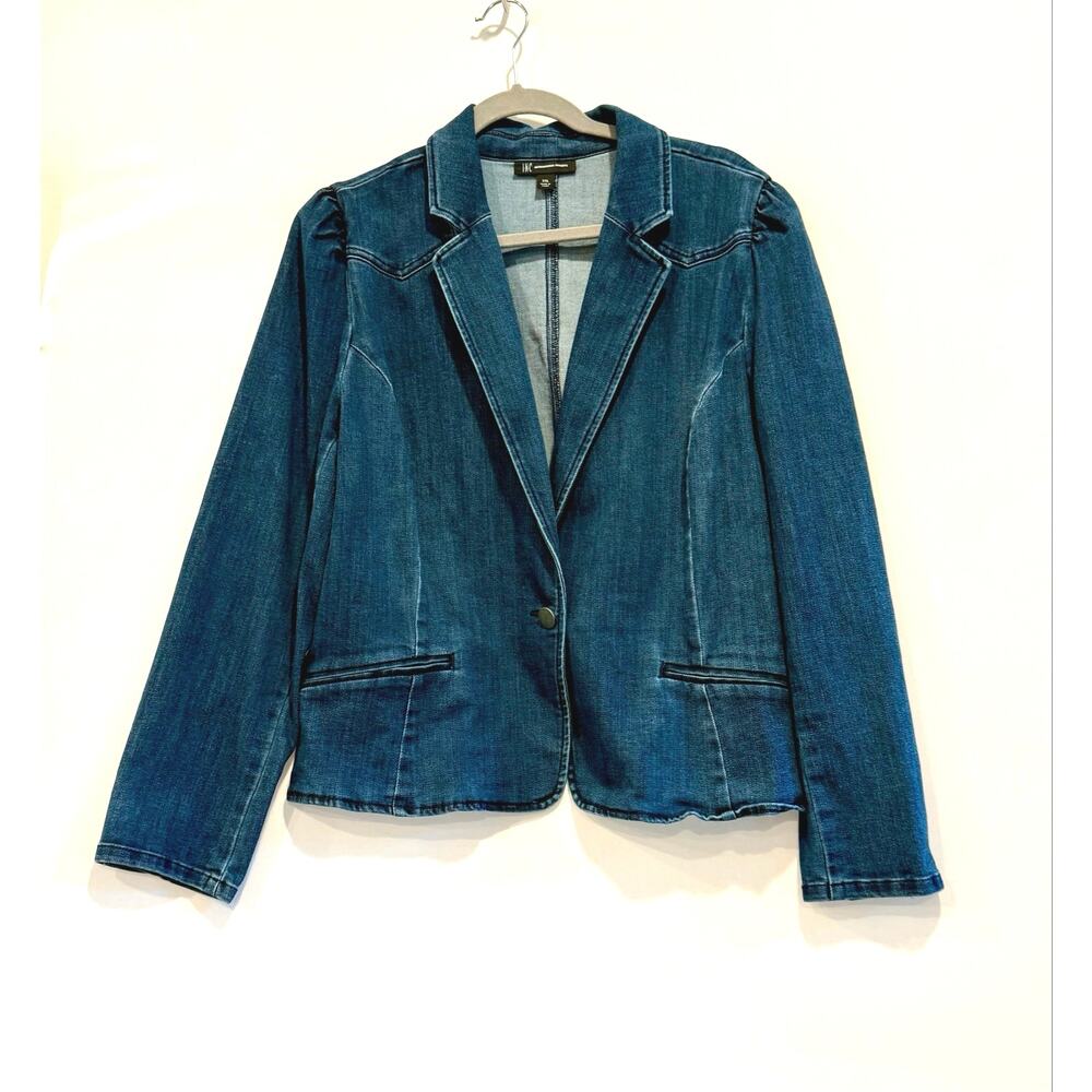 INC International Concepts XXL Denim Blazer Puff Sleeve Stretch Jean Jacket